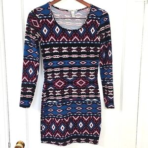 Aztec Print Long Sleeve Mini Dress